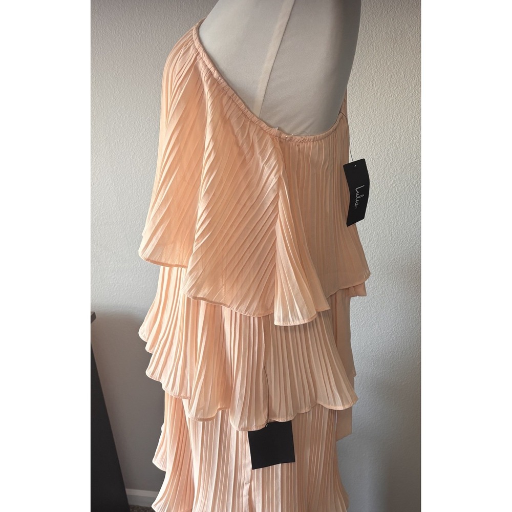 Lulus Blush Pink One Shoulder Midi Tiered Dress Summer Wedding‎ Vacation Medium - Picture 6 of 11